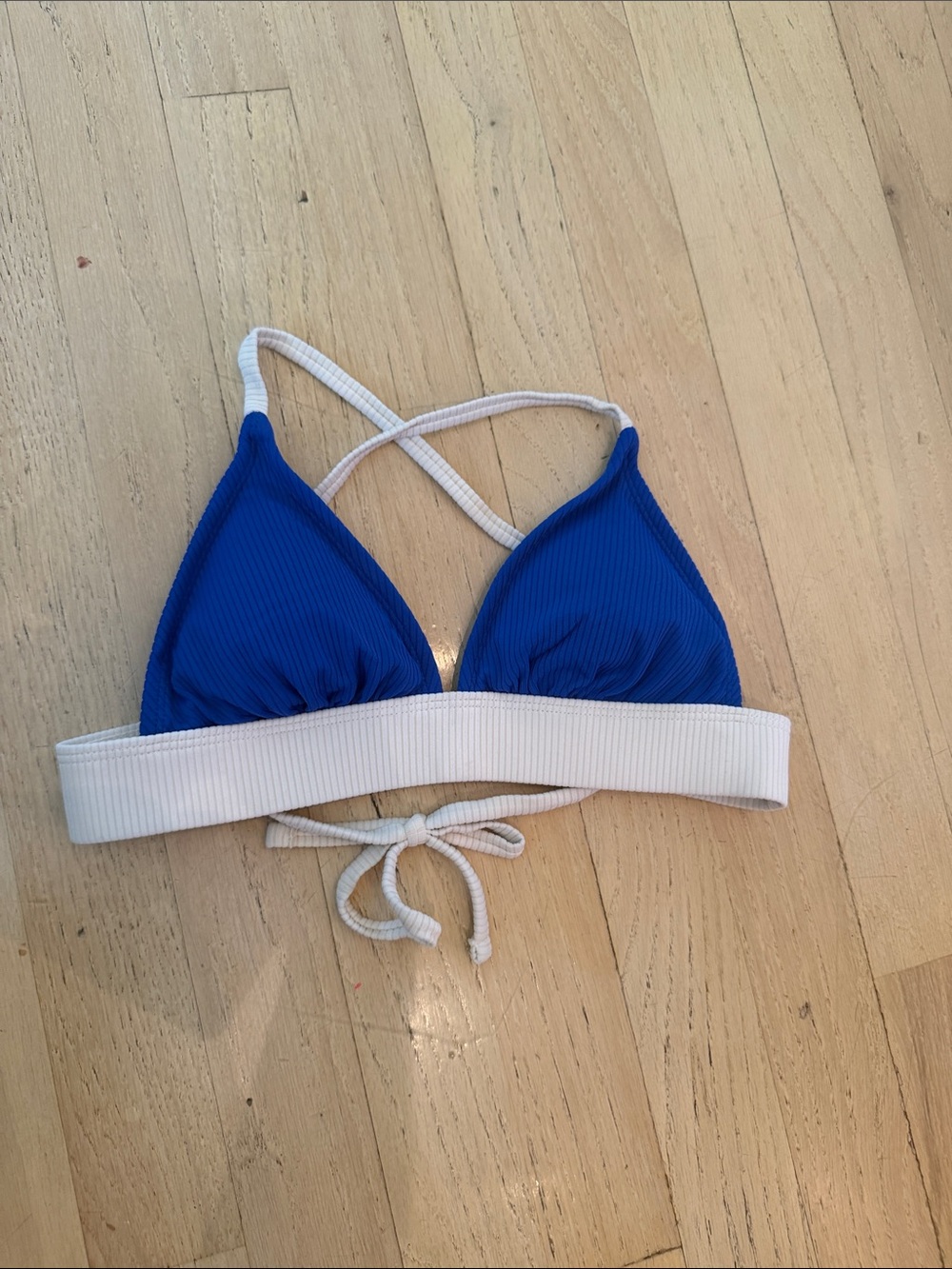 Xhilaration Blue and White Ribbed Triangle Bikini Top